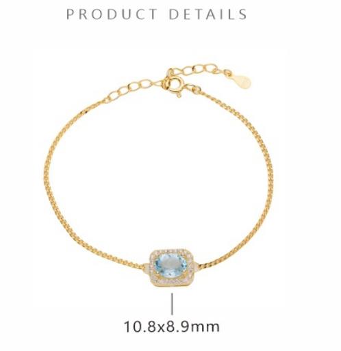 925 Sterling Silver Natural Gemstone Cube Bead Bracelet